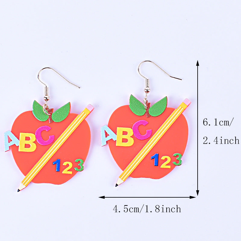 Wholesale Teacher's Day Back To School Season Pencil Rainbow Book Bag Book Red Apple Acrylic Earrings