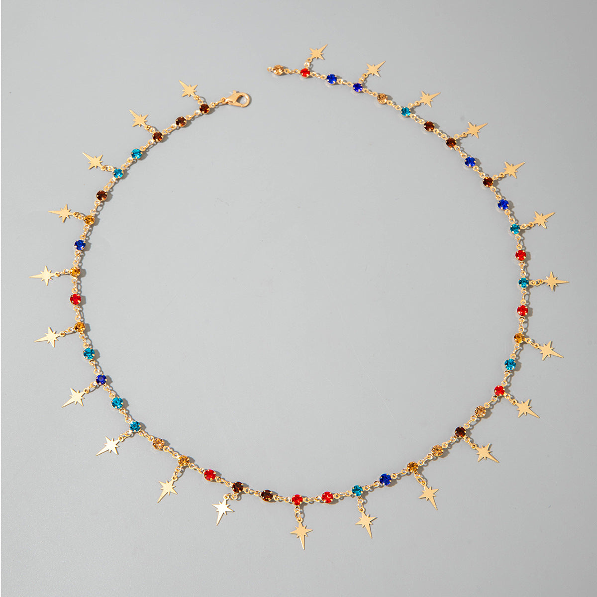 Wholesale Colorful crystal metal clavicle necklace with Y-shaped chain layering