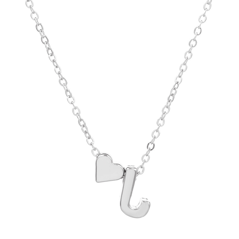 Wholesale love 26 English letters creative heart-shaped short clavicle chain