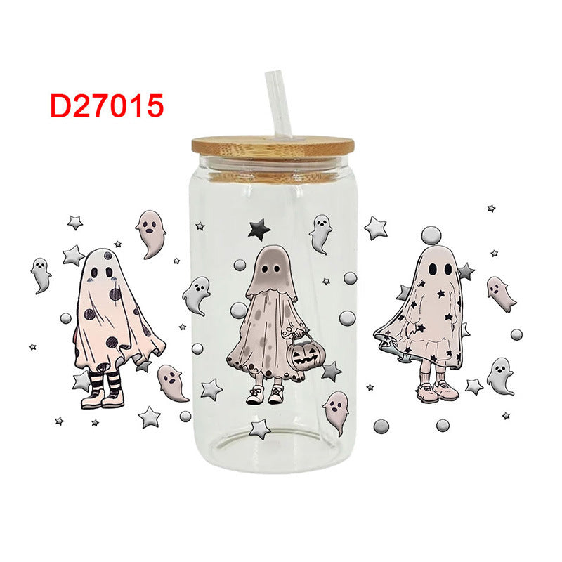 Wholesale Pumpkin Ghost Skeleton Halloween 16oz Cup UV DTF Wraps