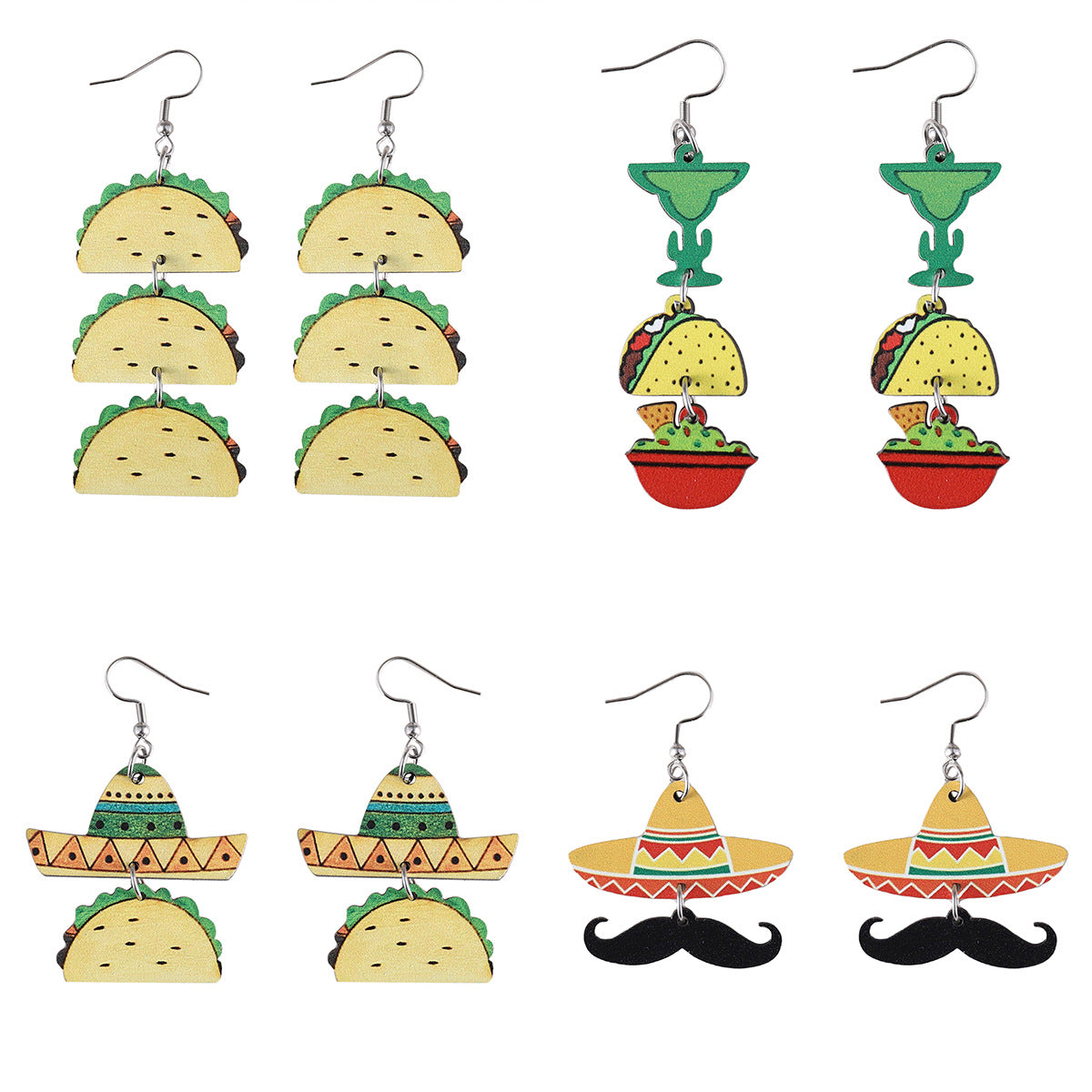 Wholesale Colorful tortilla straw hat colorful jar double-sided  Wood Earrings