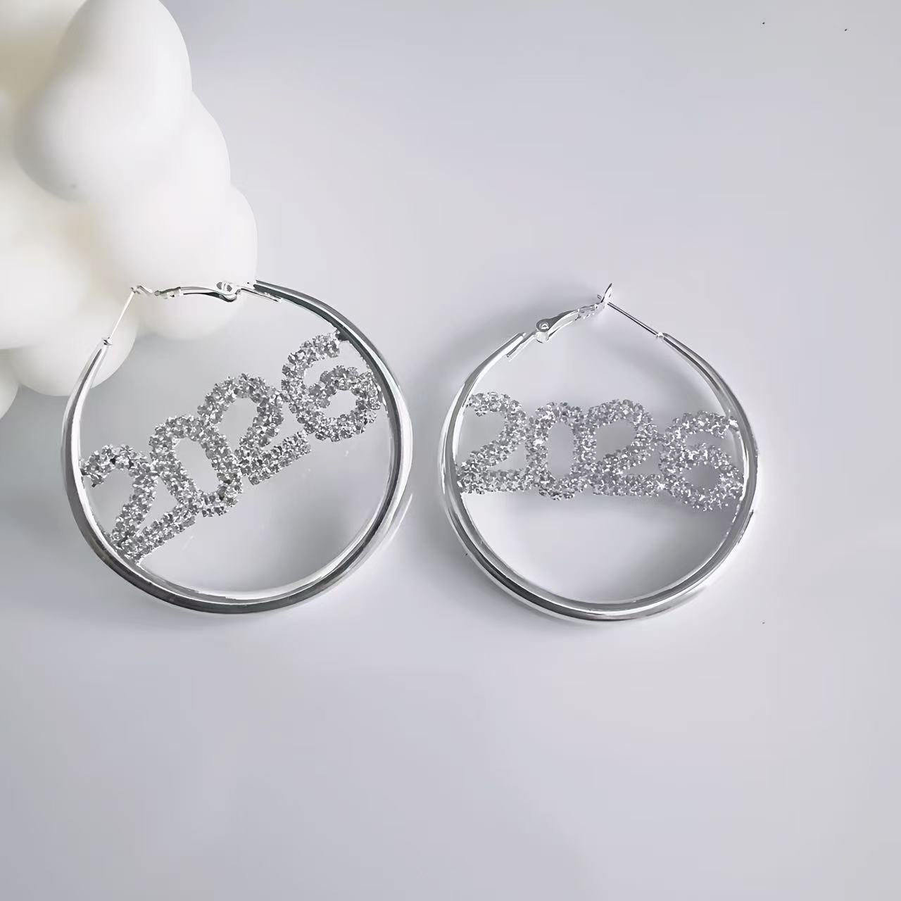 Wholesale 2026 Digital Diamond-Set Circle Blingbling Earrings