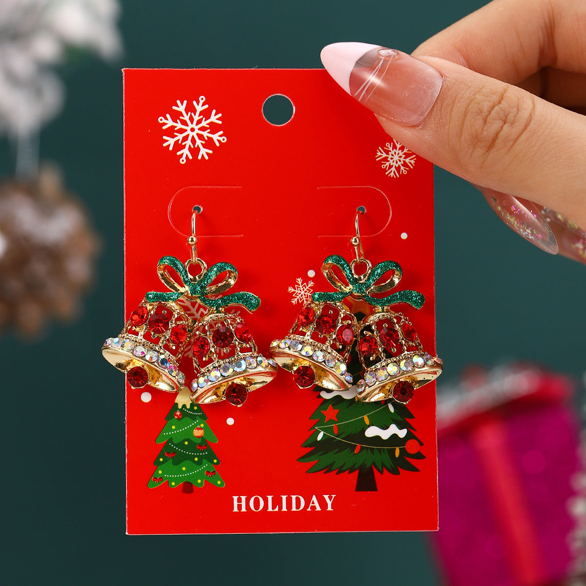 Wholesale Christmas cartoon diamond alloy earrings