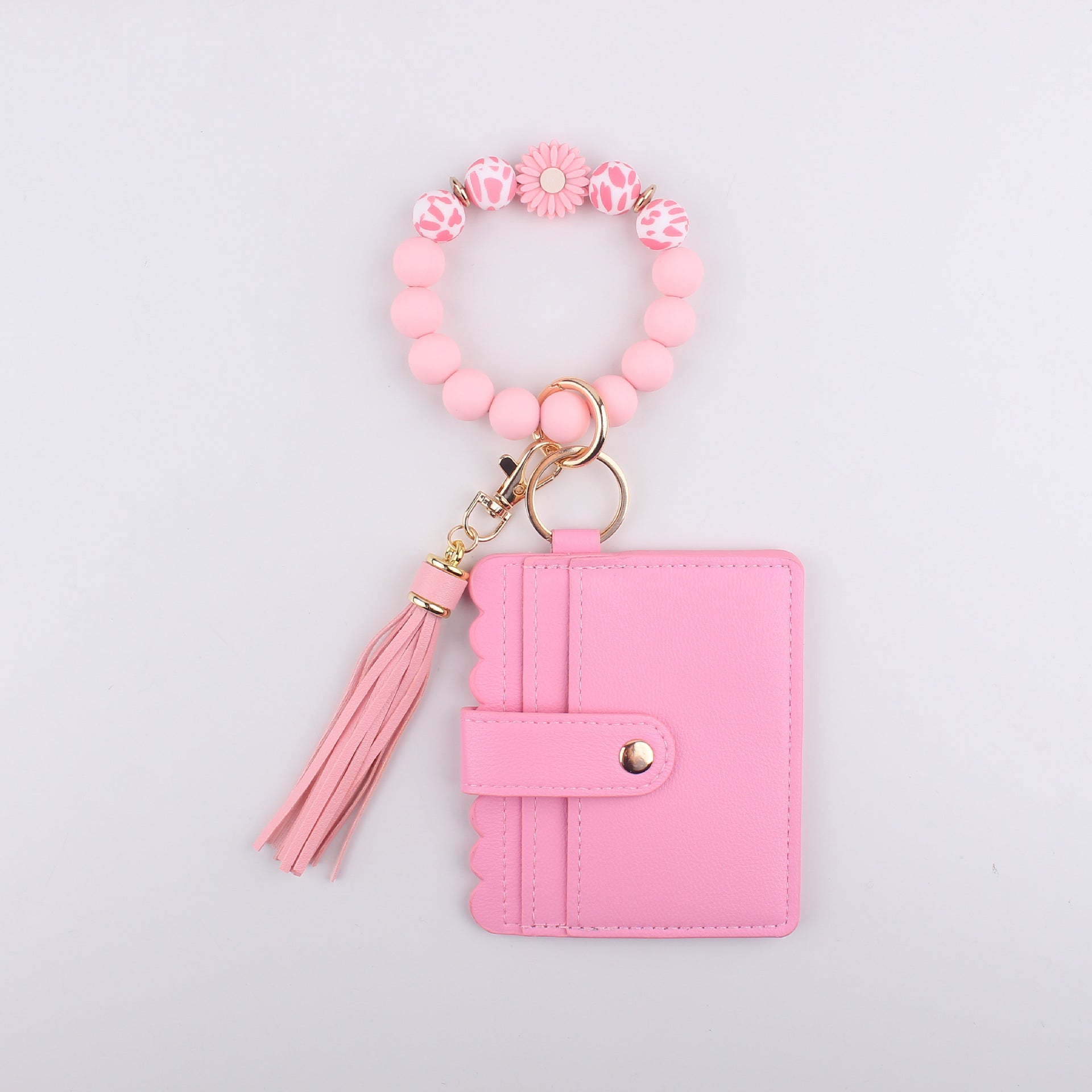 Wholesale Daisy Beads Bracelet Multi-layer Card Bag Zipper Coin Purse Silicone Beads Bracelet Keychain