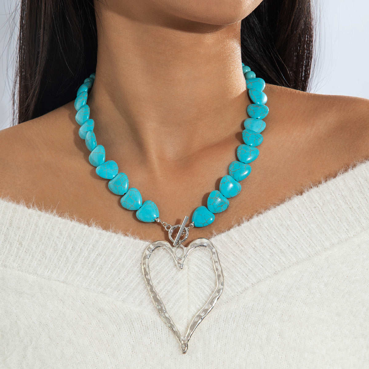 Wholesale Vintage Heart Imitation Pearl Turquoise Necklace
