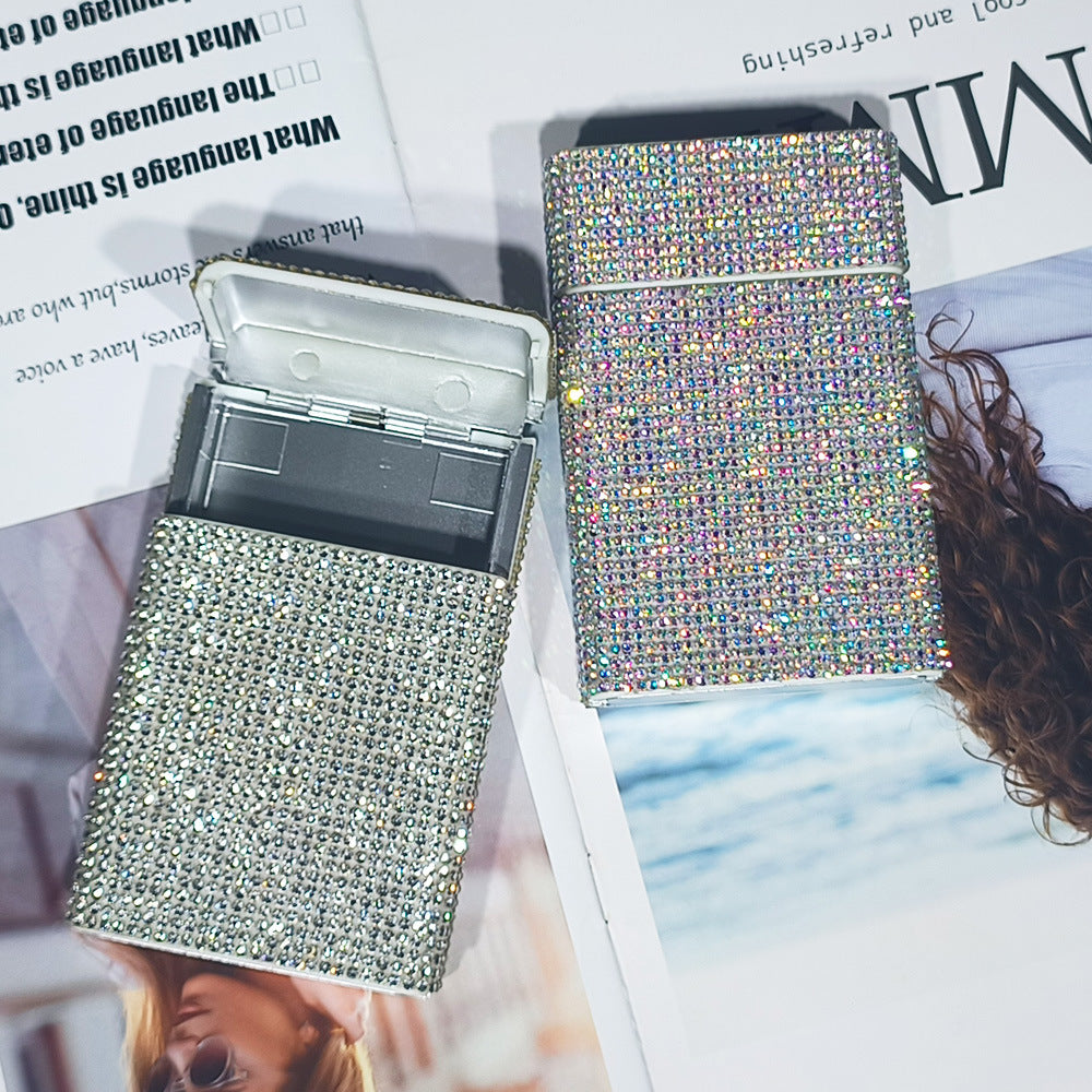 Wholesale Diamond Studded Women's Concealed Button Push-pull Personalized Sparkling Diamond Cigarette Box