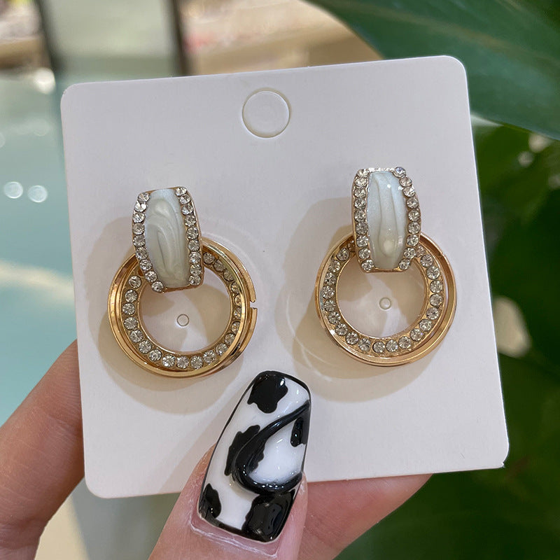 Wholesale Alloy Dot Drill Oil Drop Square Irregular Glass Drill Earrings