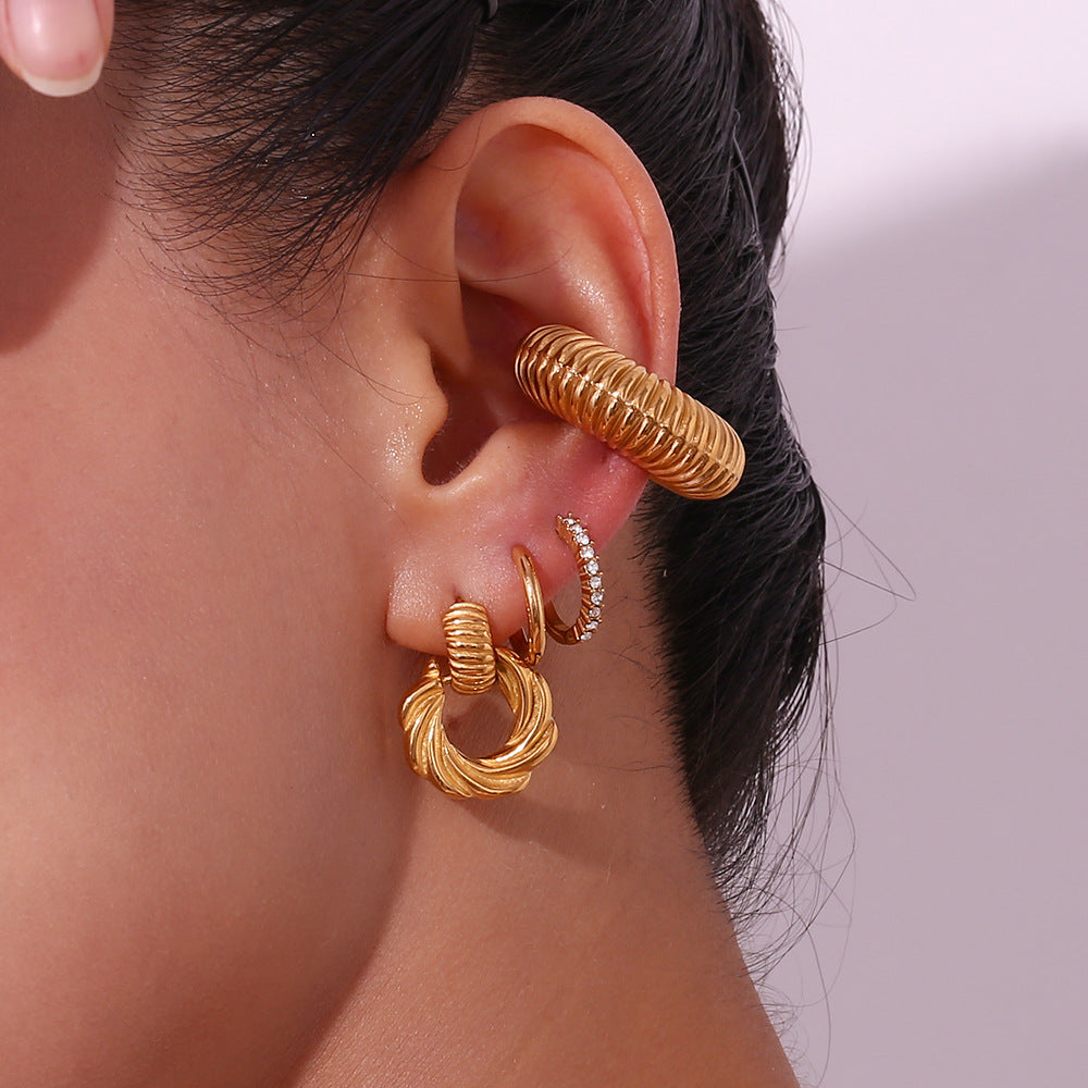 Wholesale Ring Pattern Stainless Steel 18K Gold Plated Earrings