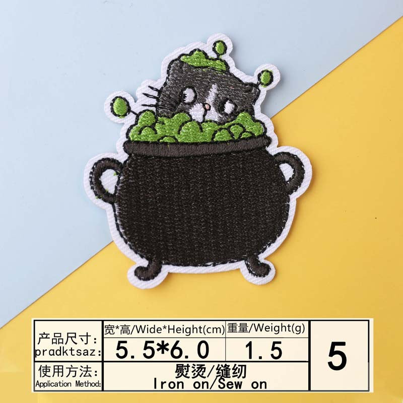Wholesale  Embroidered Patch Dark Cartoon Kitten Pumpkin Clothing Decor Fashion Accessory