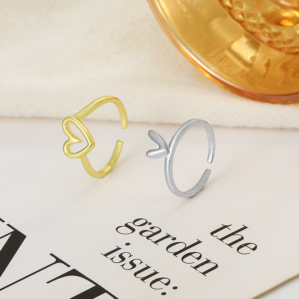 Wholesale Copper Irregular Dual Color Heart-shaped Two-piece Creative Ring Set