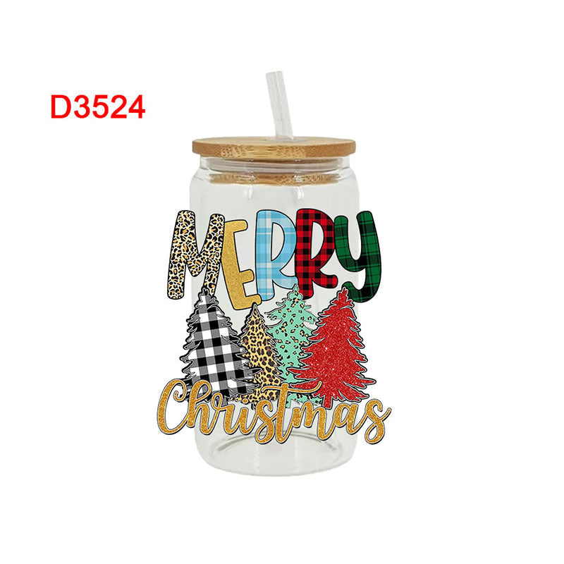 Wholesale colorful Christmas tree  16oz Cup UV DTF Wraps