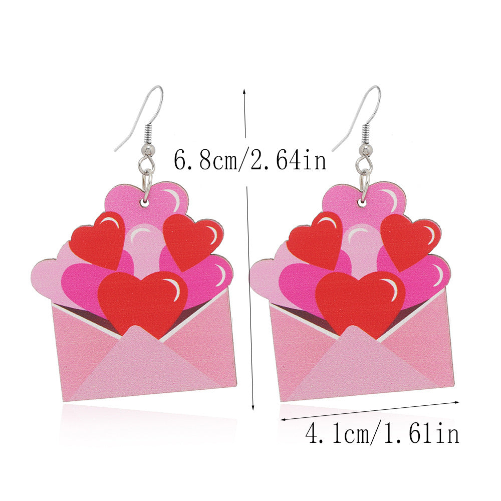 Wholesale Valentine's Day Love Truck Love Letter Printed Wooden Earrings