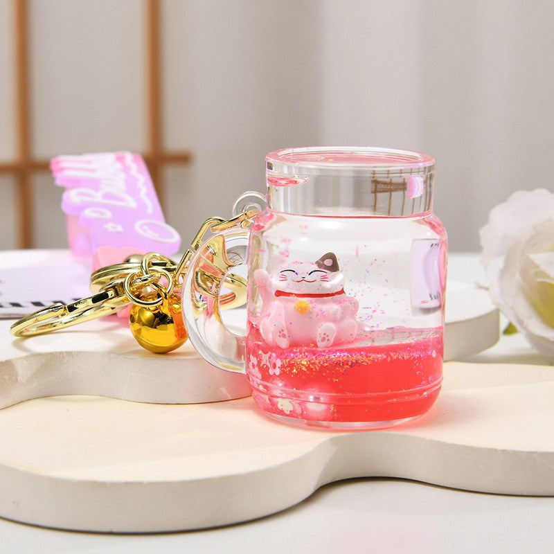 Wholesale Acrylic Golden Flowing Sand Lucky Cat Creative Keychain