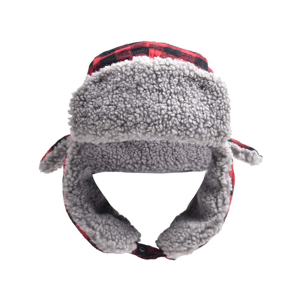 Wholesale Winter Cold and Warm Black and Red Plaid Outdoor Ear Protection Hat