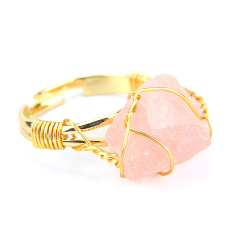 Wholesale The New Statement Hand-wound Rough Stone Agate Ring Is Adjustable