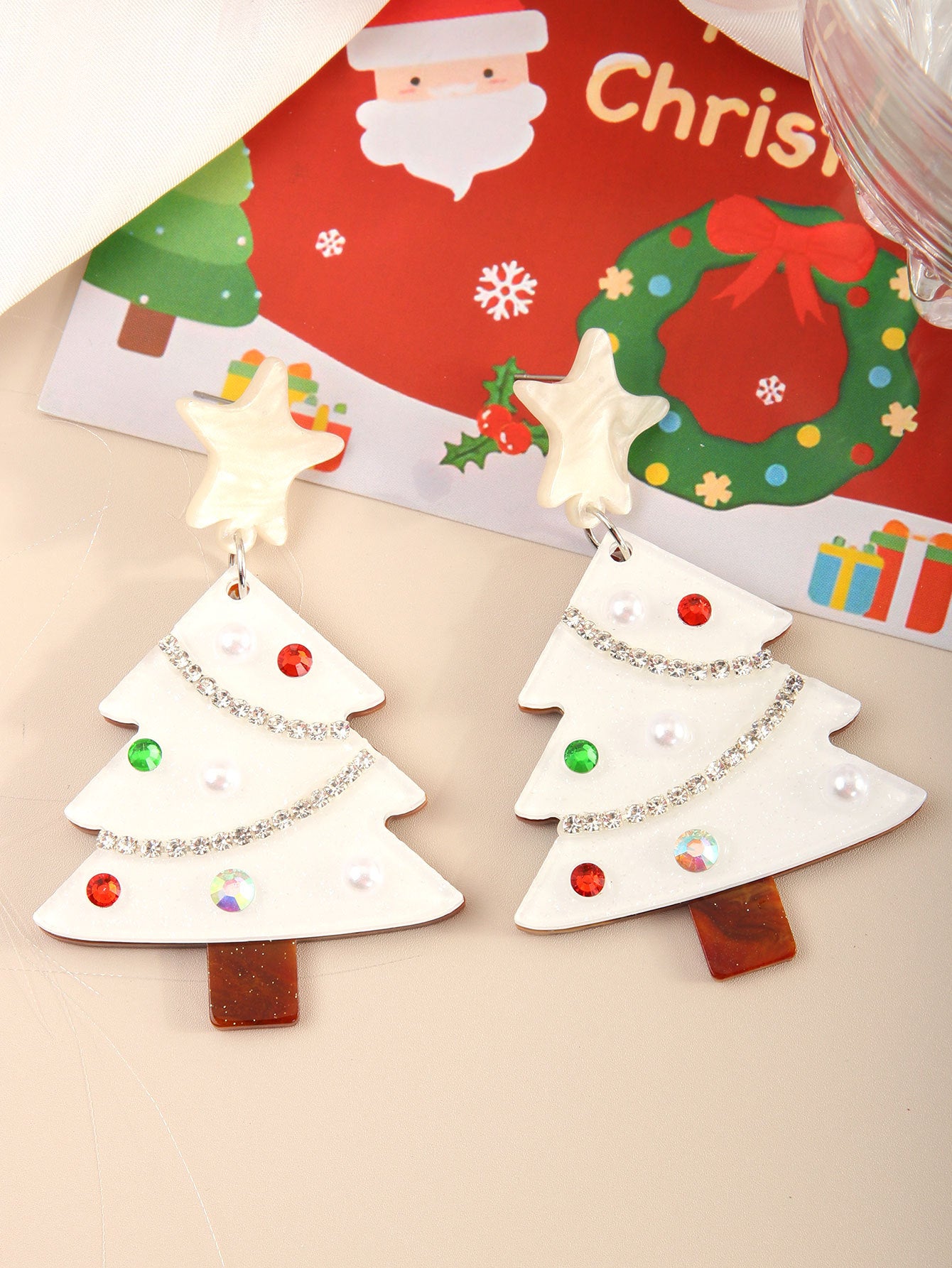 Wholesale Fashion Double-sided Acrylic Christmas Tree Resin Rhinestone Star Earrings