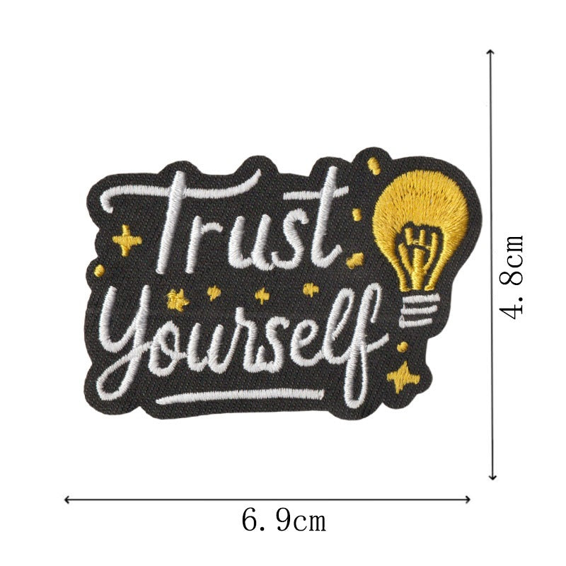 Wholesale Embroidered Iron On Patches Set 9Pcs Black White Cartoon English Slogan Appliques For Clothing Bags Towels Chic DIY Decorative Accent