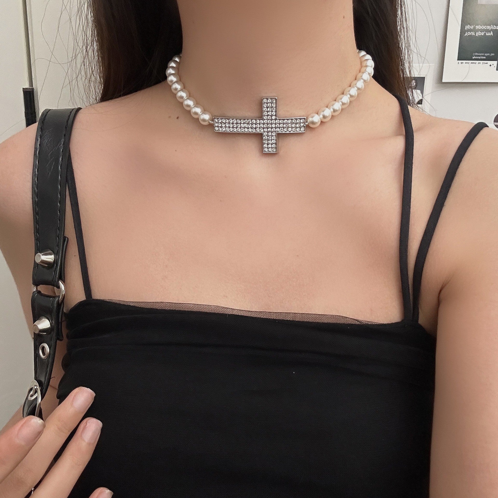 Wholesale Vintage Dark Cross Bead Necklace