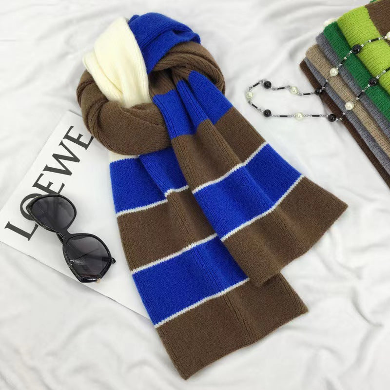 Wholesale Autumn and Winter Color Matching Striped Knitted Woolen Scarves