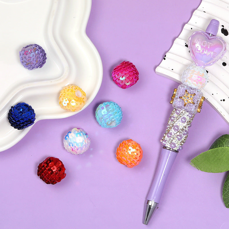 Wholesale Random 50pcs/pack  Colorful fish scale sequined spheres with straight holes