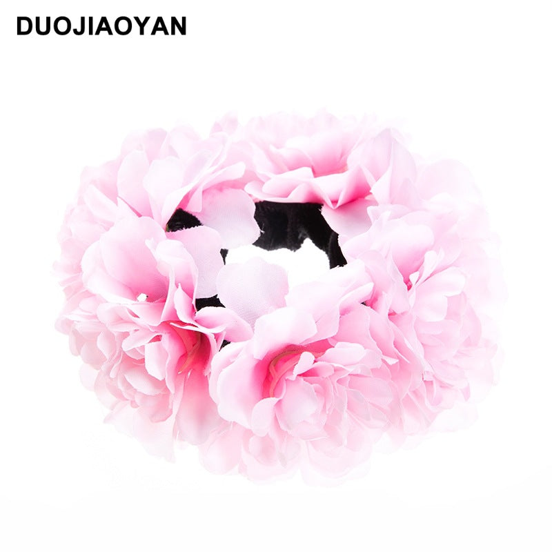Wholesale spring and summer simulation fabric flower elastic Bohemian hydrangea holiday head rope