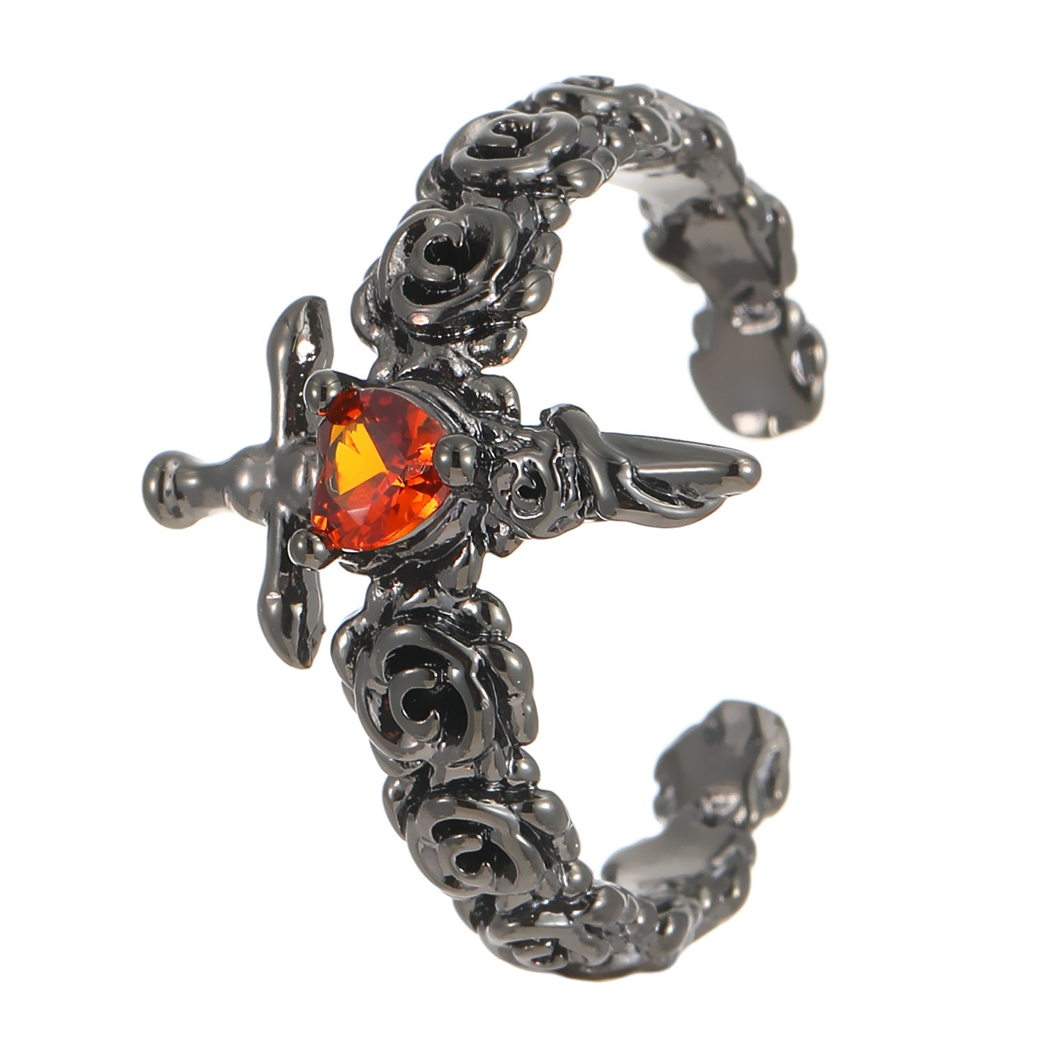 Wholesale Punk dark personality red diamond open stacking ring for men
