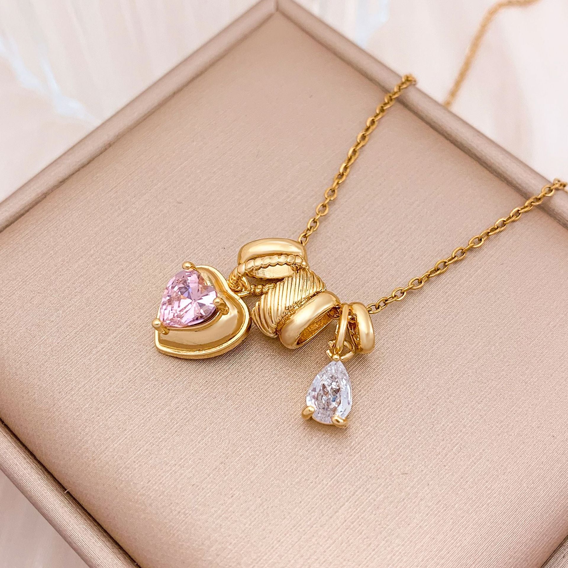 Wholesale Square Ice Cream Color Titanium Steel Necklace Luxury Micro-Paved Zircon Temperament  Accessory