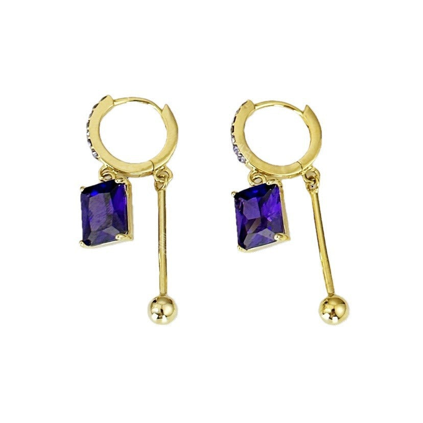 Wholesale Purple square earrings with micro diamonds