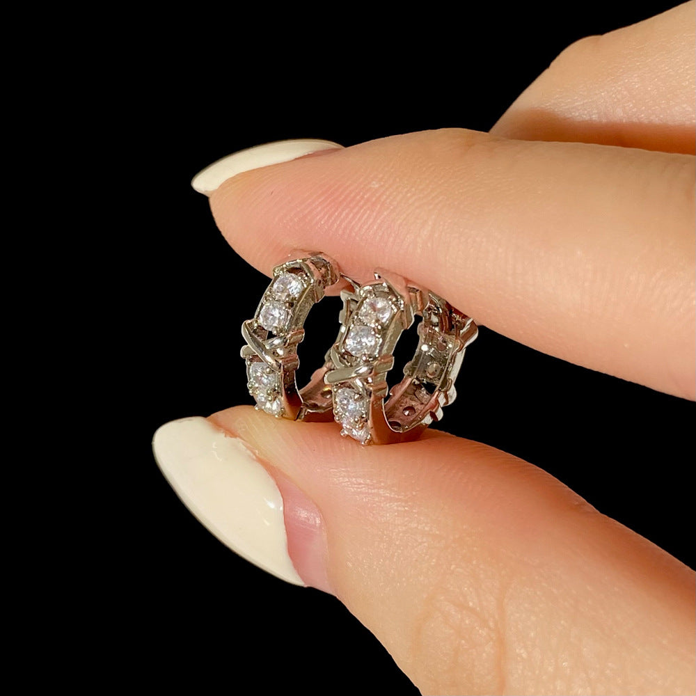 Wholesale Diamond-studded Design, Versatile and Simple Copper-plated Real Gold Earrings