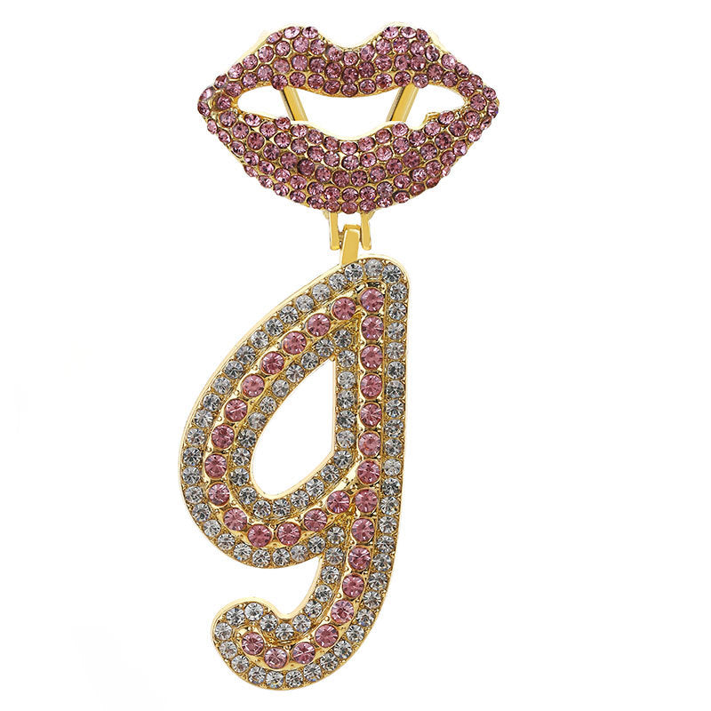 Wholesale Full Diamond Lips 26 Letters Pendant Necklace