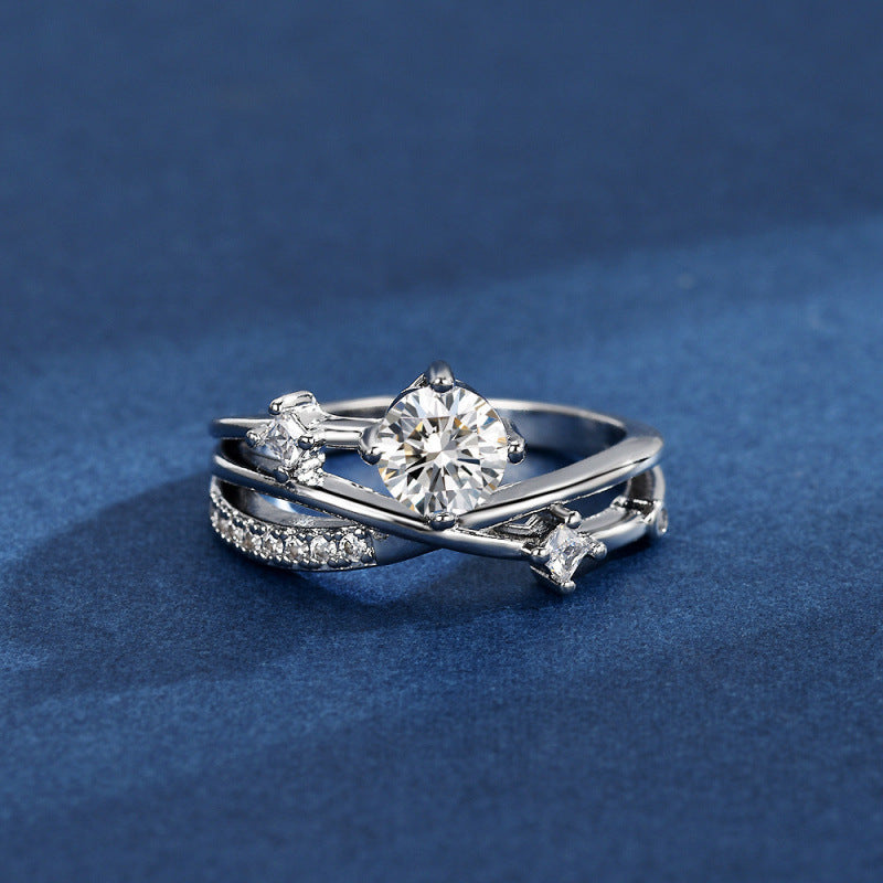 Wholesale Golden Cosmic Planet Trajectory Flashing Diamond Cross Geometric Open Ring