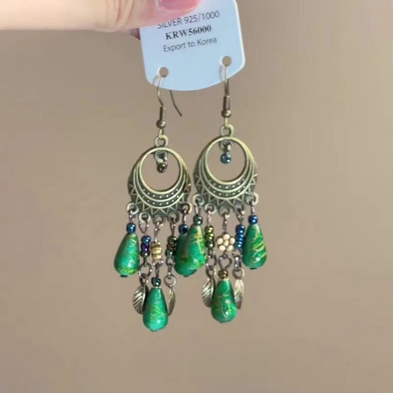 Wholesale New Chinese style beaded tassel retro earrings