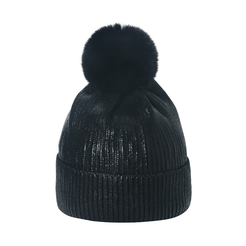 Wholesale Gold Stamping Wool Colorful Metal Hip-Hop Street Fur Ball Knitted Hat