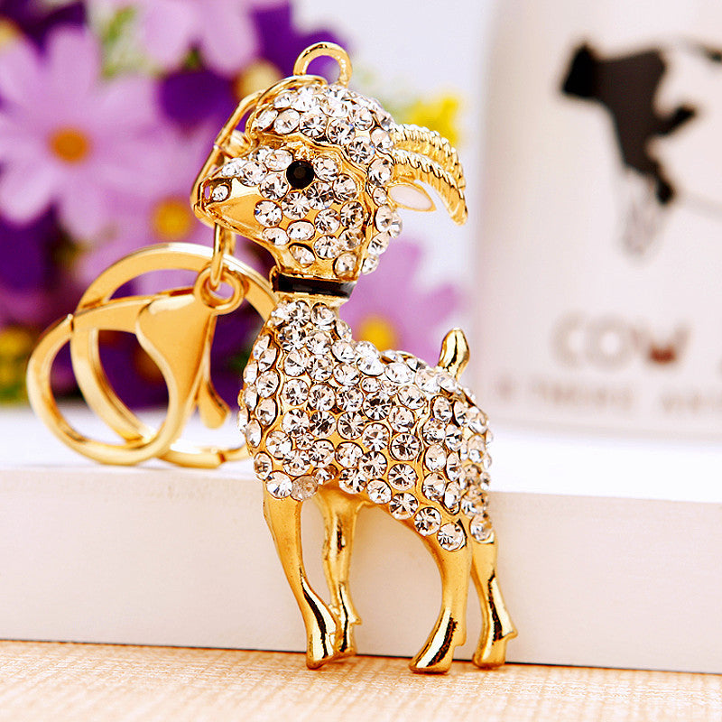 Wholesale Chic Metal Lucky Sheep Keychain Rhinestone Car Key Accessory Bag Charm Gift