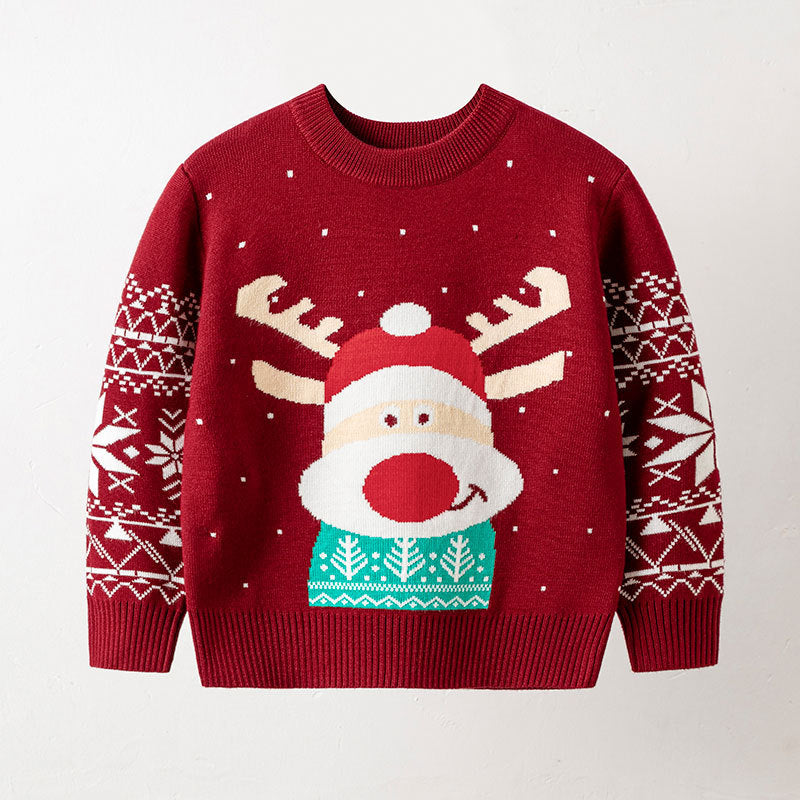 Wholesale Autumn/Winter Christmas Cartoon Round Neck Stretch Knitted Baby Clothes