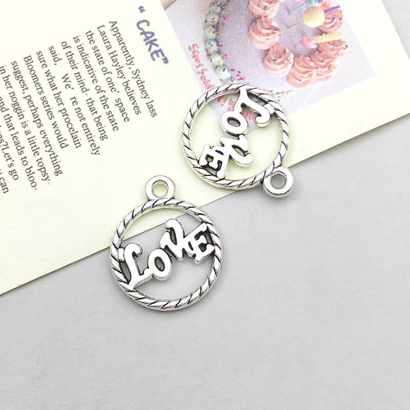 Wholesale 1 Antique Silver Alloy Simulation Heart-shaped English Letter DIY Pendant