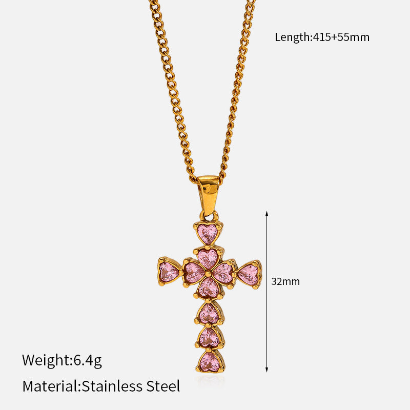 Wholesale vintage titanium steel electroplated 18K gold stainless steel cross necklace