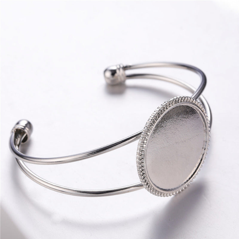 Wholesale Alloy 25mm Round Time Stone Base Open Bracelet