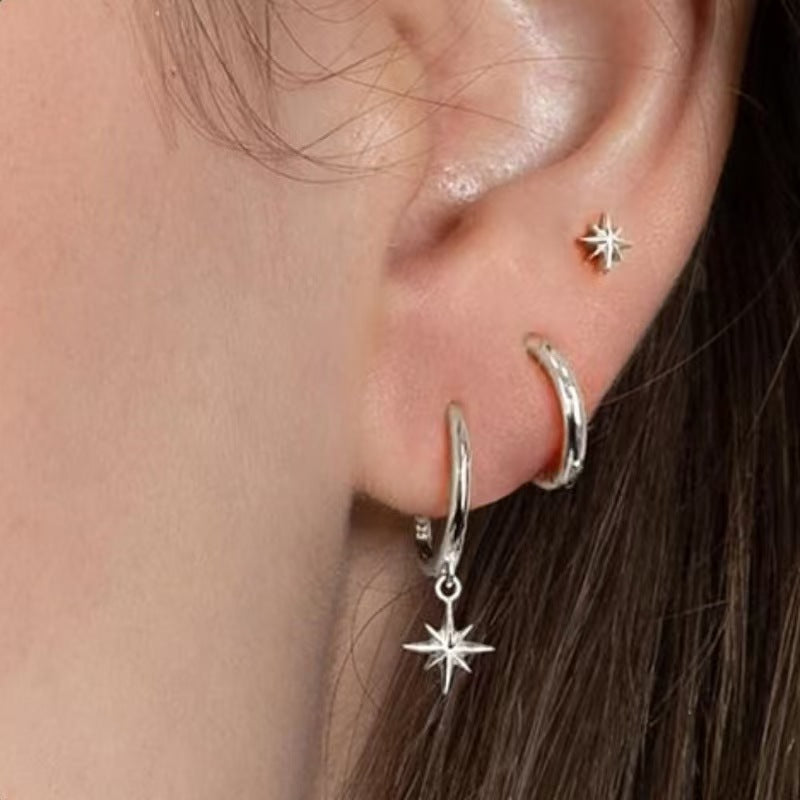 Wholesale Three piece set of asymmetrical earrings for stars and moon