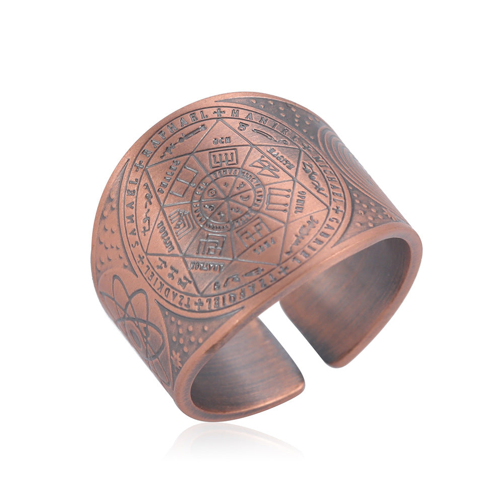 Wholesale Men's Vintage Copper Seven Pointed Star Magic Formation Opening Ring
