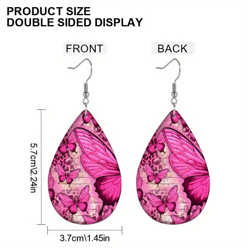Wholesale Flower Pattern Double Sided PU Leather Earrings