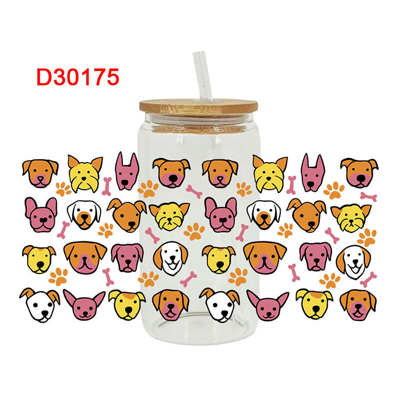 Wholesale Cute cat dog bow 16oz Cup UV DTF Wraps
