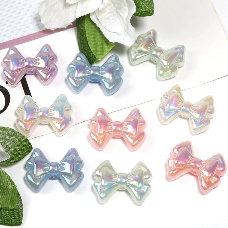Wholesale 100pcs  Luminous double layer bow beaded UV electroplated acrylic beads DIY
