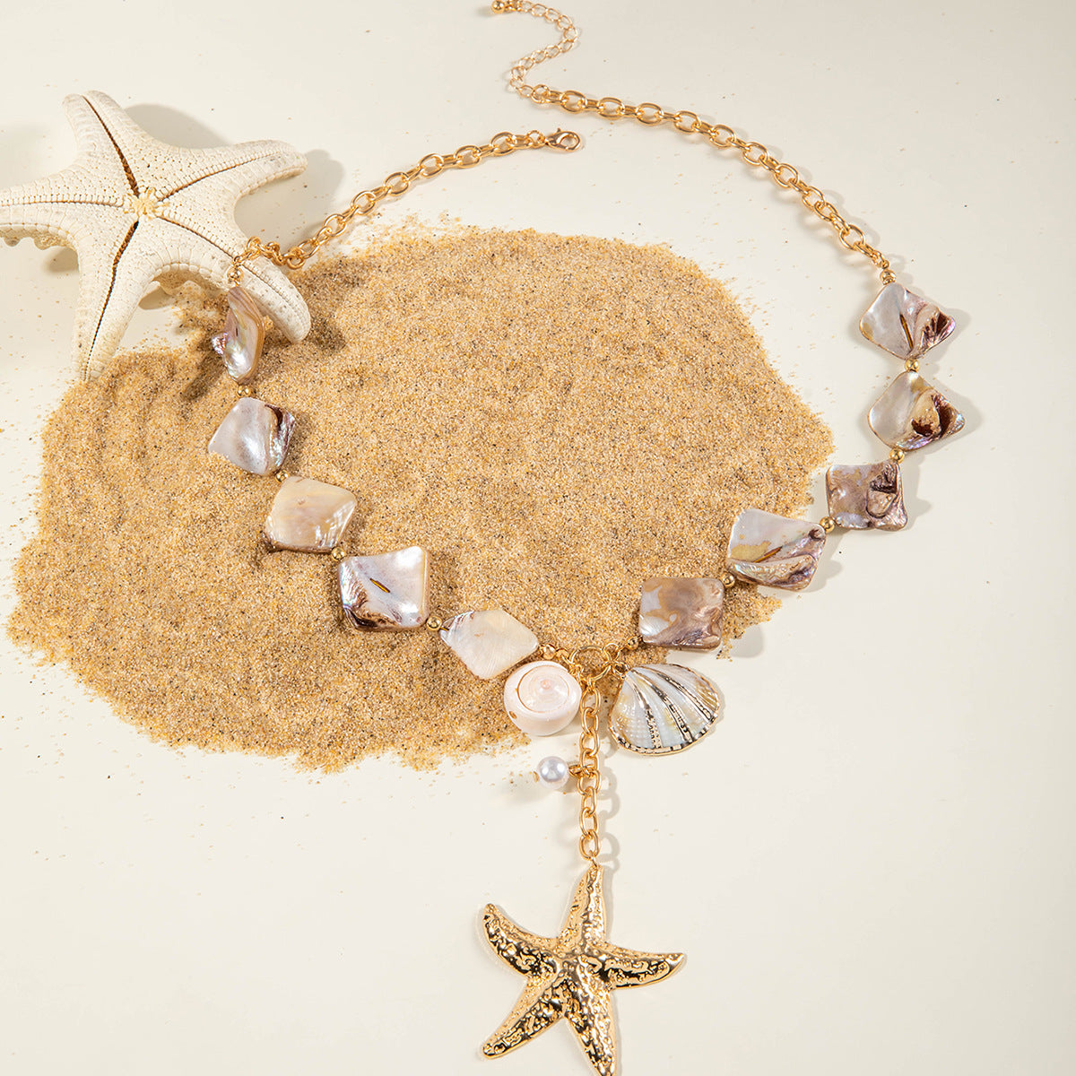 Bohemian Geometric Exaggerated Turquoise Necklace Holiday Style Personalized Starfish Shell Clavicle Chain