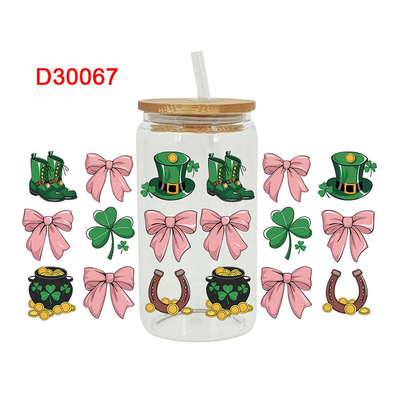 Wholesale Green Cartoon Bow 16oz Cup UV DTF Wraps