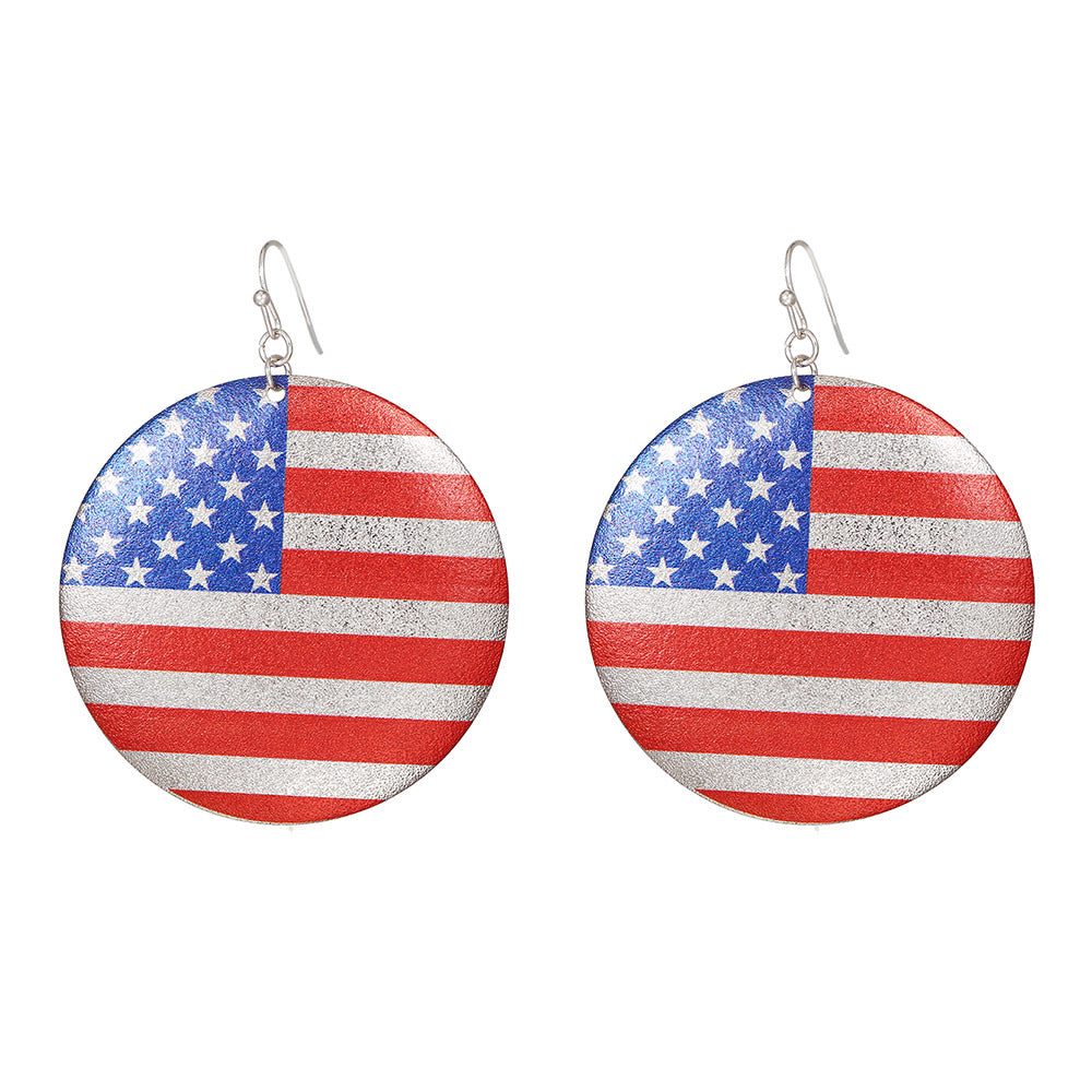 Wholesale Diamond USA Round Peace Flag Hat Color Alloy Earrings