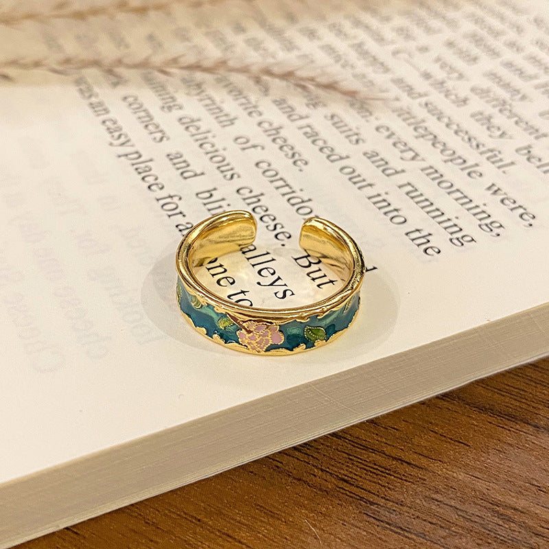 Wholesale Flower bud colored enamel drip pattern ring