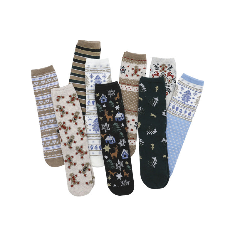 Wholesale Christmas Couple Middle-tube Cotton Socks