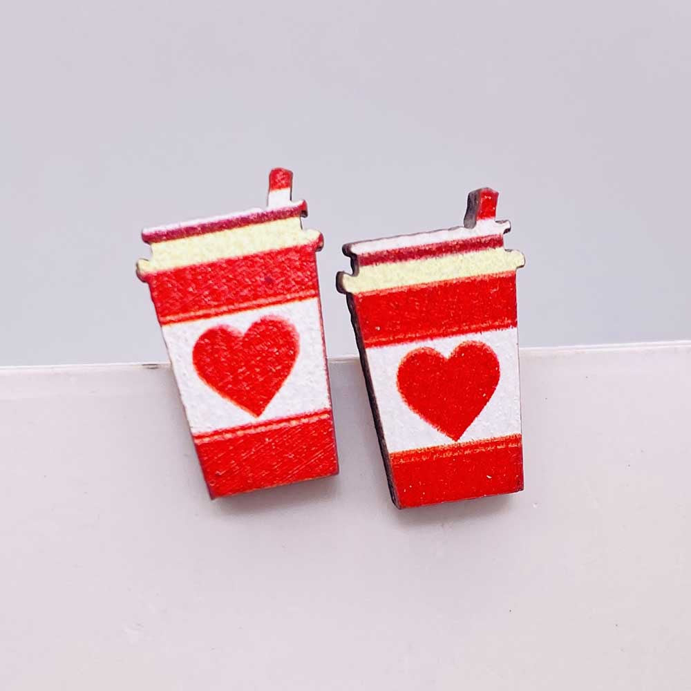 Wholesale Valentine's Day Pink Envelope Dwarf Rose Wooden Earrings