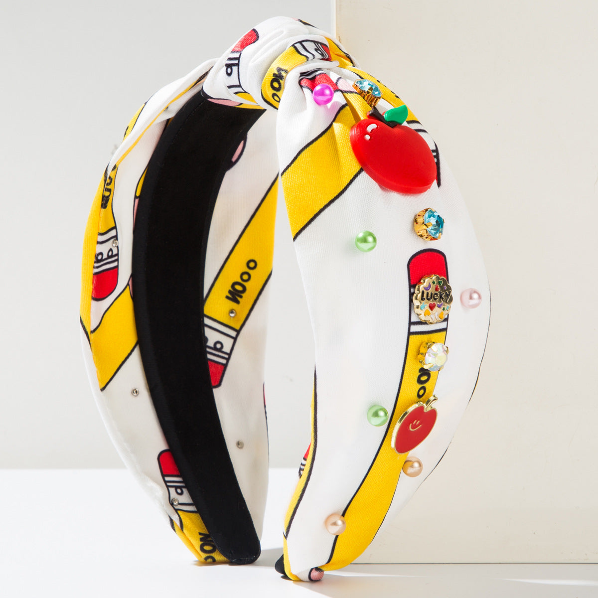 Wholesale Fashion Printed Fabric Diamond Pearl Red Apple Headband